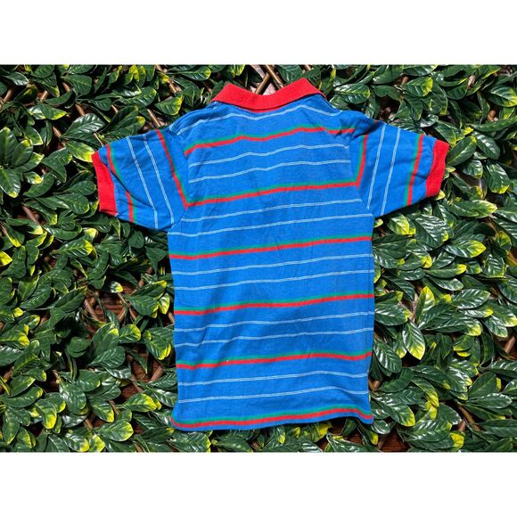 Vintage 100% Cotton Wonderknit Blue Red Striped Cropped Collared T Shirt XS/S - Picture 3 of 7